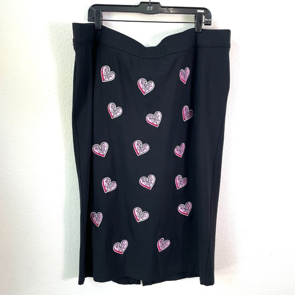 TORRID Rebel Wilson Womens Plus 4X Heart Embroidered Black Pencil Skirt Midi